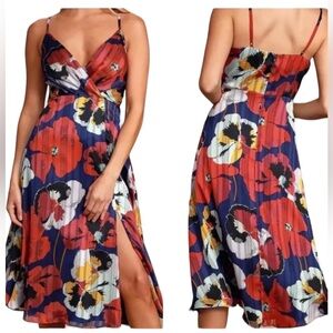 Lulu’s Women’s sz S All About Love Royal Blue Floral Print Midi Strappy Dress